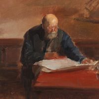 Ancher Anna Interieur mit einem Mann, der eine Zeitung liest