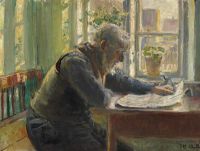 Ancher Anna Interieur mit einem Mann, der die Zeitung 1918 liest