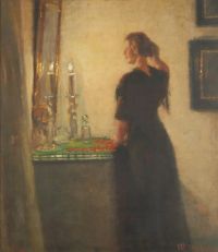Ancher Anna Interieur mit einer Frau vor einem Spiegel