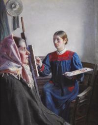 Ancher Anna Interior مع Anna Ancher لوحة فتاة من Skagen بطبعة قماشية من قماش الكانفاس الوردي