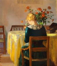 Ancher Anna Interior With The Painter S Daughter Helga Sewing Possibly Ca. 1906