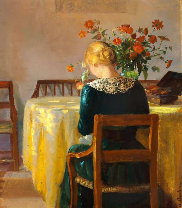 Ancher Anna Interior With The Painter S Daughter Helga Sewing Possibly Ca. 1906 canvas print