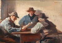Ancher Anna Interior مع ثلاثة صيادين في كشك Br Ndums أواخر صيف عام 1918