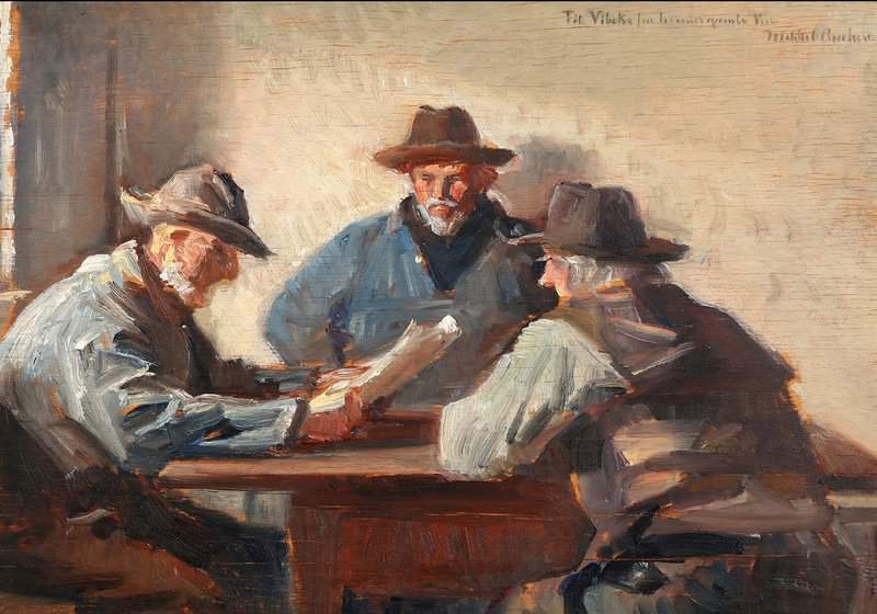 Ancher Anna Interior With Three Fishermen In Br Ndums Booth Late Summer 1918 canvas print