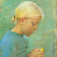 Ancher Anna Little Girl مع طباعة قماشية الزهور