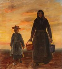 Ancher Anna Mutter und Tochter gehen nach einem harten Arbeitstag nach Hause