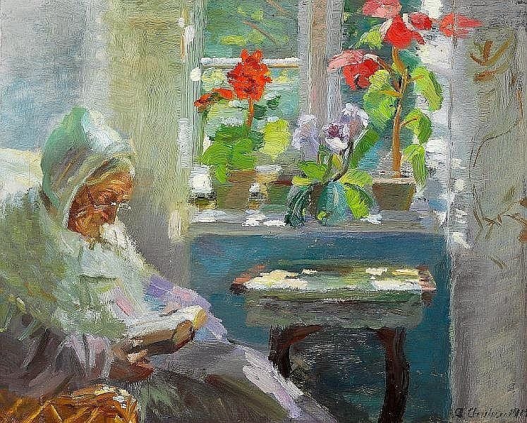 Ancher Anna Mrs. Br Ndum Reading In Her Sitting Room canvas print