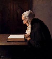 أنشر آنا السيدة بر ندوم تقرأ لوحة مطبوعة على قماش الكتاب المقدس