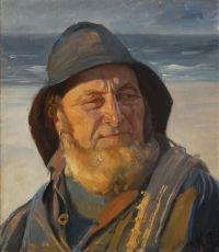 Ancher Anna Ole Svendsen. A Study For Fiskere Vender Hjem Fra Nordstranden I Aftensol 1898