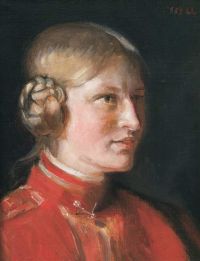 Ancher Anna صورة لفتاة صغيرة في قماش أحمر مطبوع