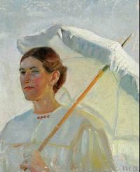 Ancher Anna Portrait of Minne Holst ممسكًا بمظلة قماشية 1896 مطبوعة