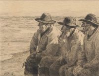 Ancher Anna Scene مع ثلاثة صيادين 1898 مطبوعة على القماش