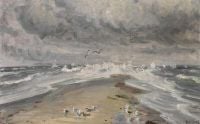 Ancher Anna Seagulls في طقس عاصف في طباعة قماش Grenen Skagen 1923
