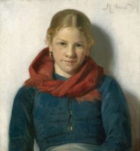 Ancher Anna Skagen فتاة في قماش مطبوع بشال أحمر