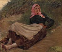 أنشر آنا تبتسم ابنة صياد تجلس في لوحة قماشية على الكثبان الرملية