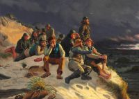 Ancher Anna Stürmischer Tag mit Fischern, die die vorbeifahrenden Schiffe beobachten