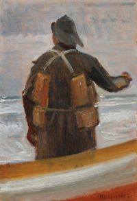 Ancher Anna der Fischer und Kapitän von Skagen Klitgaard Nielsen auf einem Rettungsboot