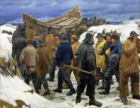 Ancher Anna das Rettungsboot wird durch die Dünen genommen