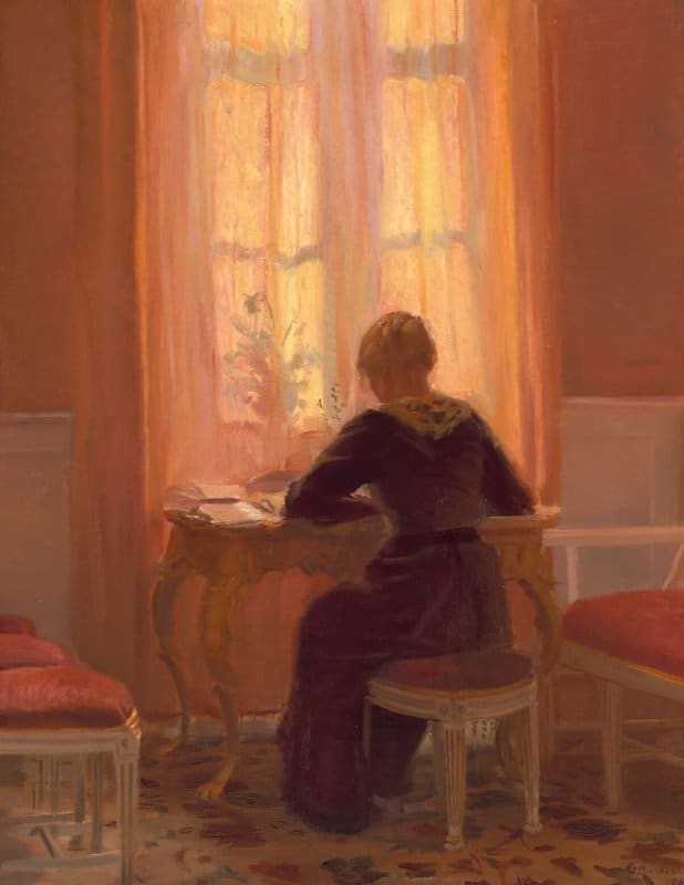 Ancher Anna The Red Livingroom At Amalievej Frederiksberg. The Artist S Daughter Helga Reading At The Window 1900 canvas print