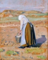 Ancher Anna, die Frau des Fischers Ole Markstr M, der am Strand von Skagen arbeitet, Dänemark 1919