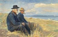 Ancher Anna Two Fishermen From Skagen Sitting In The Afternoon Sun In The Dunes Of Skagen Beach 1910 canvas print