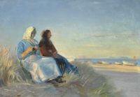 Ancher Anna امرأتان مع تطريزهما في الكثبان الرملية في Skagen S Nderstrand 1908