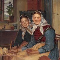 Ancher Anna Two Young Girls Talking To The Viewer canvas print