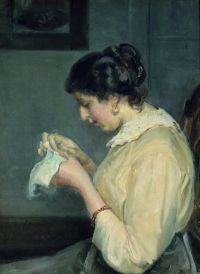 Ancher Anna Woman Sewing canvas print