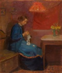 Ancher Anna Frau mit ihren Handarbeiten 1918