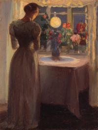 Ancher Anna Young Girl In Front Of A Lighted Lamp