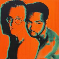 Andy Warhol Portrait von Keith Haring und Juan Dubose 1983