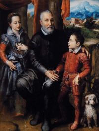Anguissola Europa Porträt der Familie des Künstlers, ihres Vaters Amilcare, Schwester Minerva und Bruder Asdrubale 1557 58