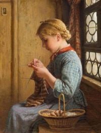 Anker Albert Girl Knitting By A Window
