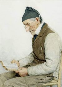 Anker Albert Sitzender Bauer Beim Lesen 1904 canvas print