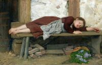 Anker Albert Schlafendes Mädchen auf einer Holzbank