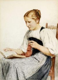 Anker Albert Strickendes Mädchen beim Lesen 1907