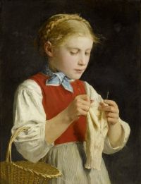 Anker Albert 어린 소녀 뜨개질 1883 84