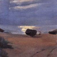 Anna Ancher الدنمارك 1859 1935 قوارب في ضوء القمر على الشاطئ الجنوبي