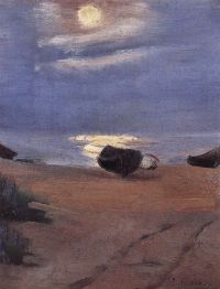Anna Ancher الدنمارك 1859 1935 قوارب في ضوء القمر على الشاطئ الجنوبي