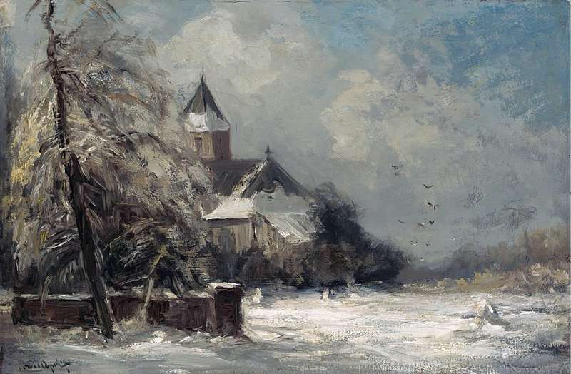 Apol Louis A Church In A Snow Covered Landscape canvas print