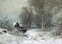 Apol Louis Ein Häuschen in einer verschneiten Landschaft