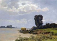 Apol Louis A Ferry In A Summer Landscape