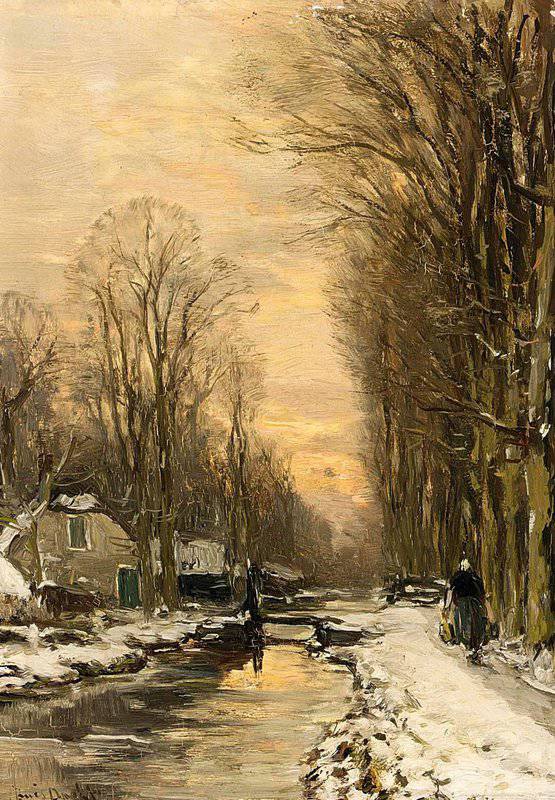 Apol Louis A Figure Walking Along A Waterway In Winter canvas print