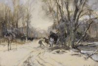 Apol Louis A Horse And Cart In A Snow Covered Landscape