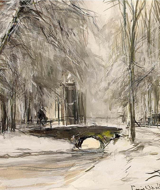Apol Louis A View Of A Bridge In A Winter Landscape canvas print