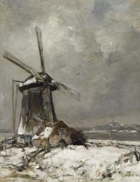 Apol Louis Eine Windmühle in einer schneebedeckten Landschaft
