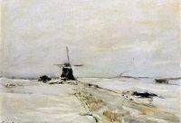 Apol Louis Eine Windmühle in einer schneebedeckten Landschaft 1