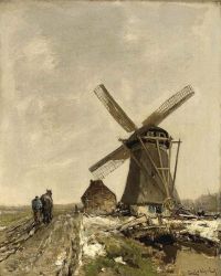 Apol Louis Eine Windmühle in einer verschneiten Landschaft