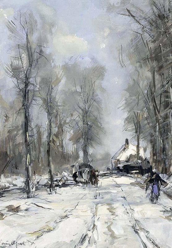Apol Louis Figures On A Country Road In Winter canvas print
