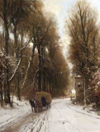 Apol Louis Horse And Cart On A Track In Winter